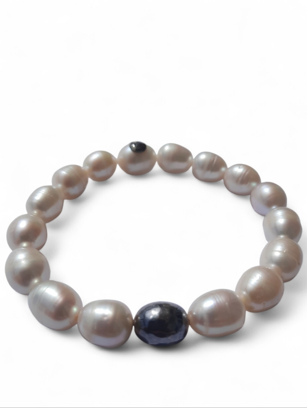 SILPADA 925 Sterling Silver Hammered Bracelet Fresh Water Pearl Stretch Bead